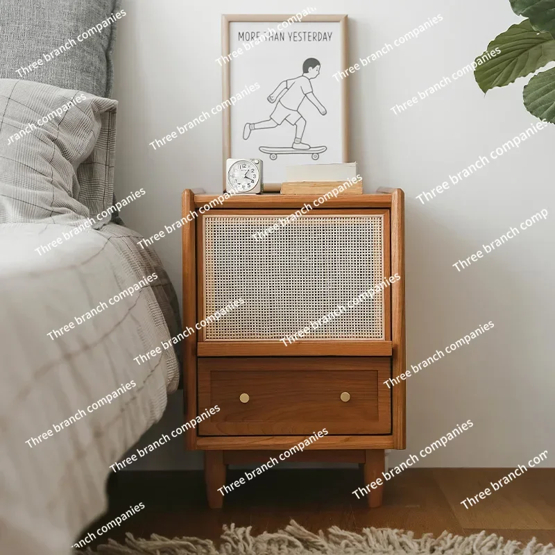 Simple bedside table B & B solid wood locker Nordic bedroom rattan drawer with lamp storage sofa side cabinet