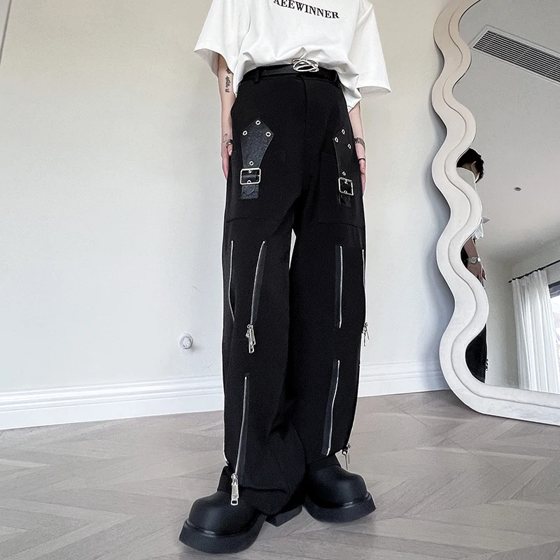 

k Sle Functional Wide Leg Work Pants ex Loose Straight Casual Cool Zipper Heavy Du Street Faion Trousers