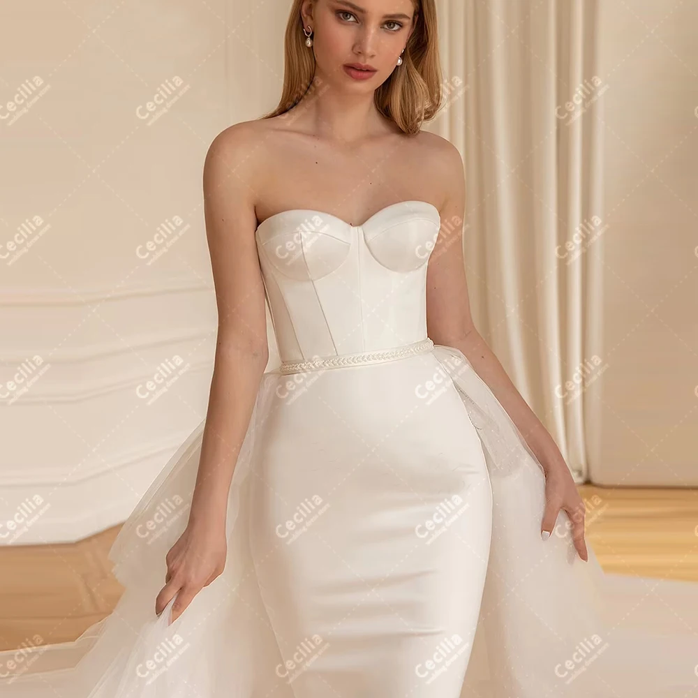 Moderne Brautkleider, glamouröse Brautkleider, Satin, sexy, trägerlos, rückenfrei, Roben für formelle Partys, individuelle Vestidos de Novia