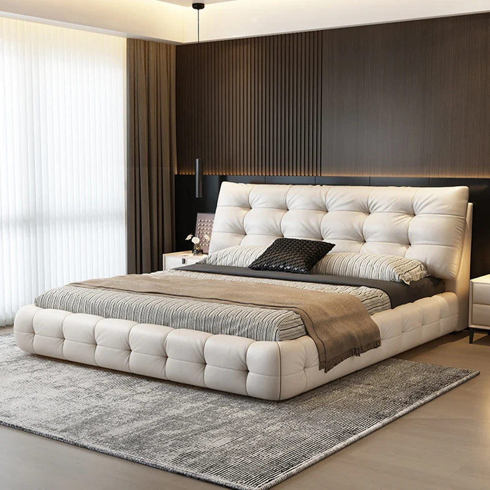 Modern  Double Bed High Quality Wood Soft Upholstered Leather Tufted Design Queen Available for Home Storage Bed Apartment