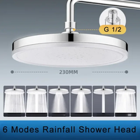 New 6 Modes Big Panel Large Flow Supercharge Rainfall Shower Head High Pressure Top Rain Shower Faucet Bathroom Accessories