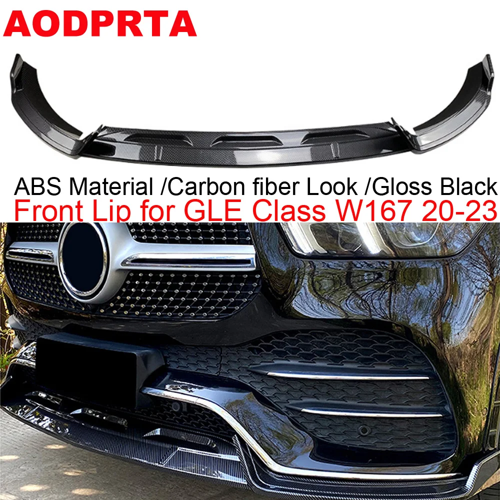 

Carbon Fiber Look ABS Gloss Black Front lip + front splitter for Mercedes GLE Class W167 Sport Edition 2020-2023 3pcs/set