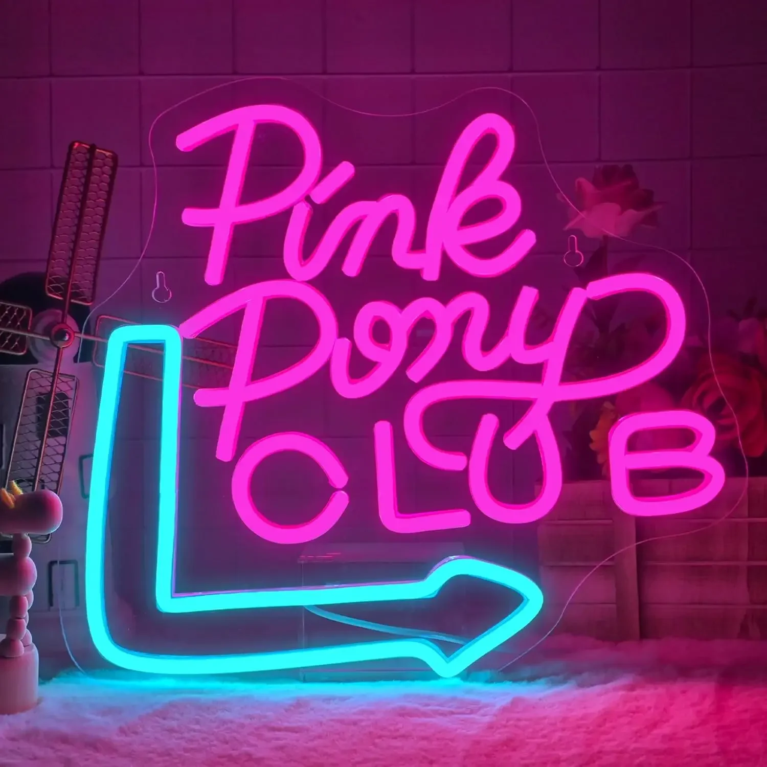 Pink Pony Club Neon Sign Horse Shoe LED Wall Art USB Powered Lamp Cute Girl Party Cafe Bedroom Home Decoration Hanging Light