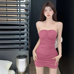 Women's Dress Korean Version Summer Solid Colour Slim Sexy Fashion With Chest Pad Cotton Sleeveless Bodycon Dress