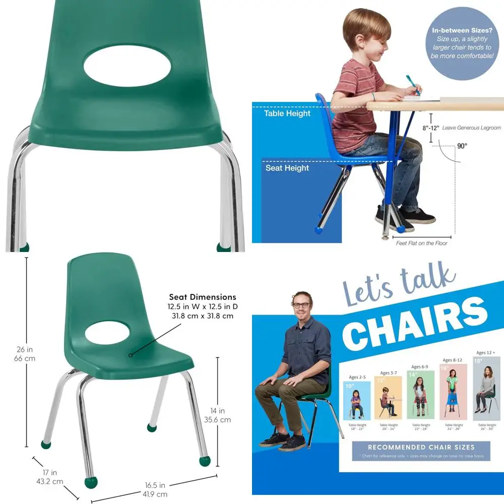 

Chromed Steel Leg Stackable School Chair with Ball Glides - Green, Ideal for Classrooms and Homeschooling, 11557-GN