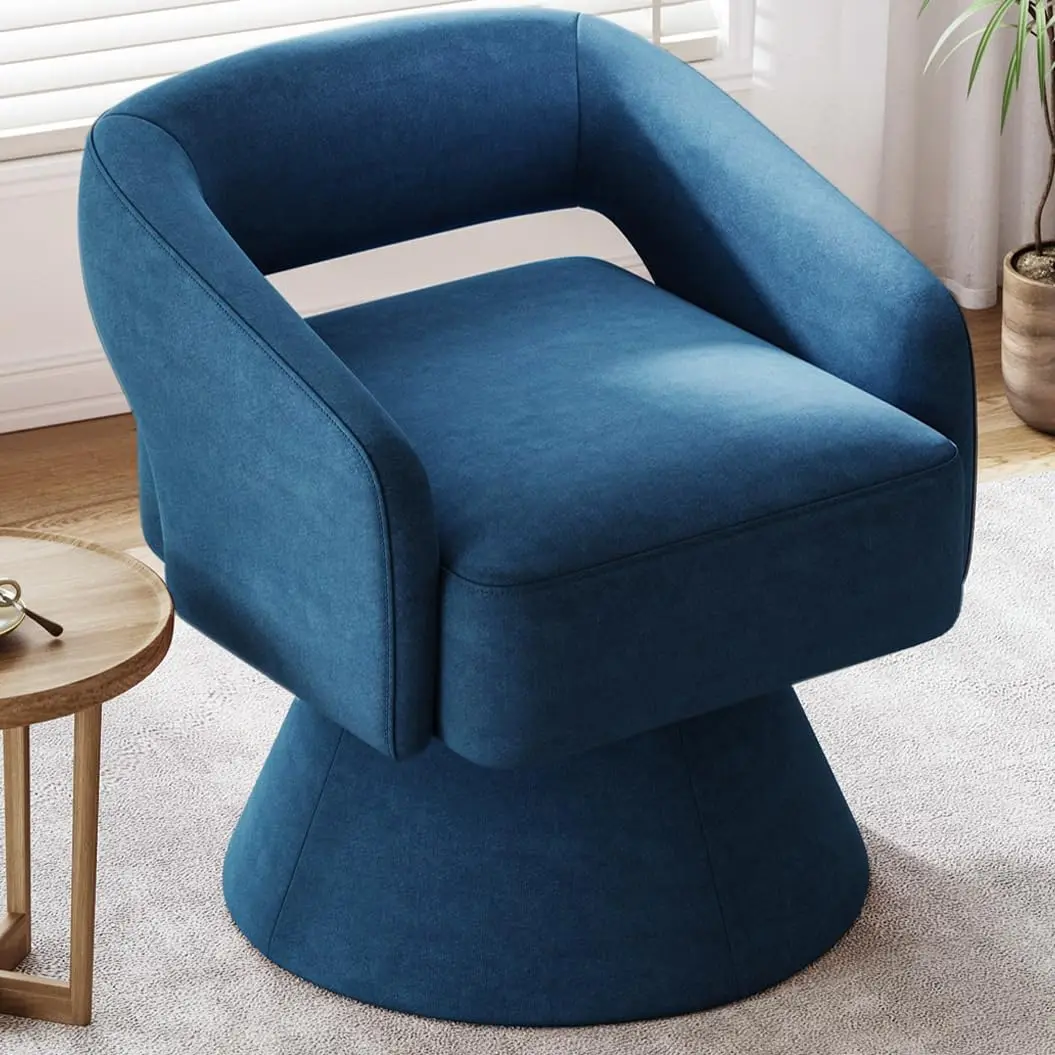 

Swivel Barrel Chair, 360 Modern Swivel Accent Chair Boucle Swivel Chair Round Blue Velvet Chairs with Arms, Small Barrel C