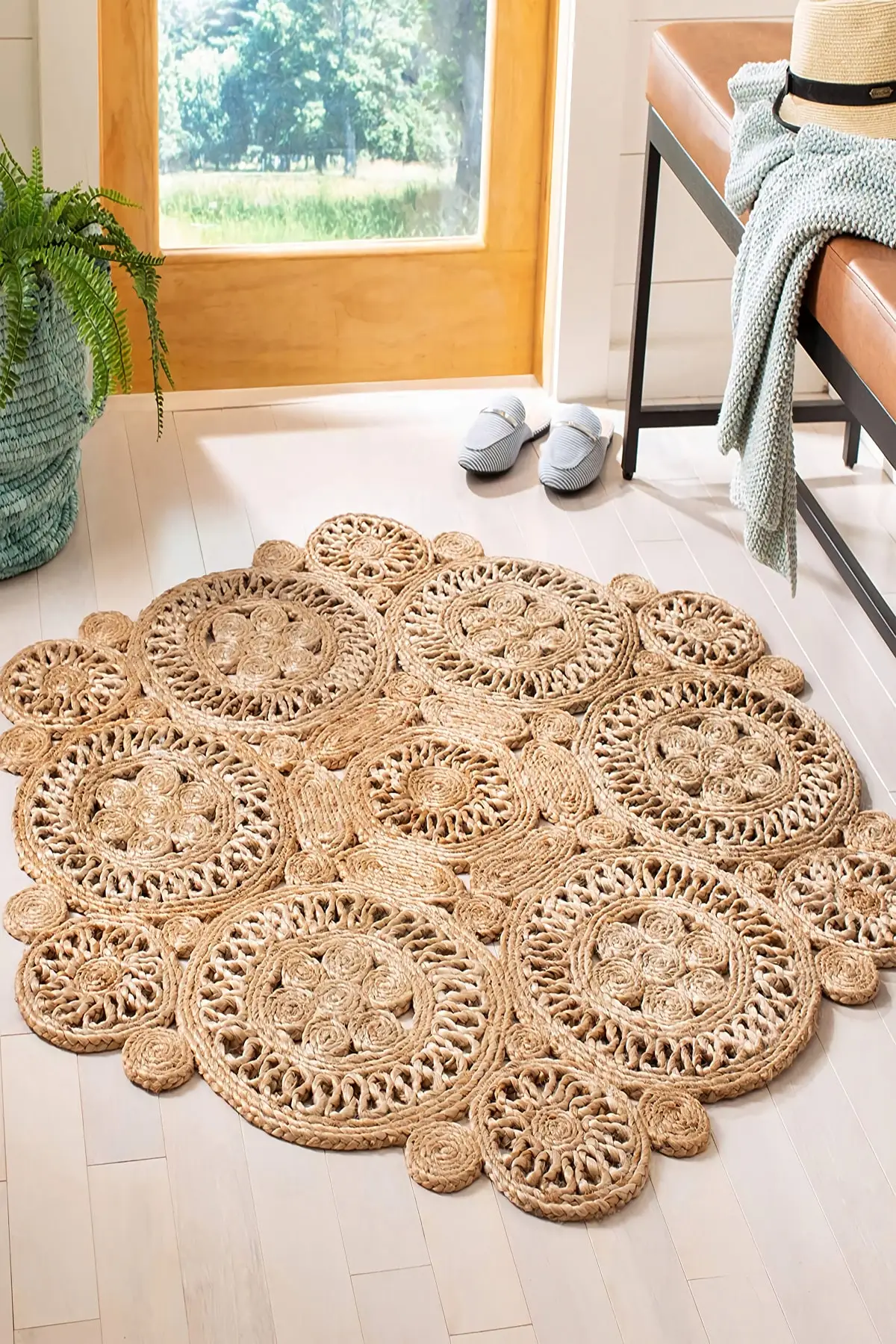 

Straw Handmade 90cm Washable Double Sided Natural Round Jute Carpet