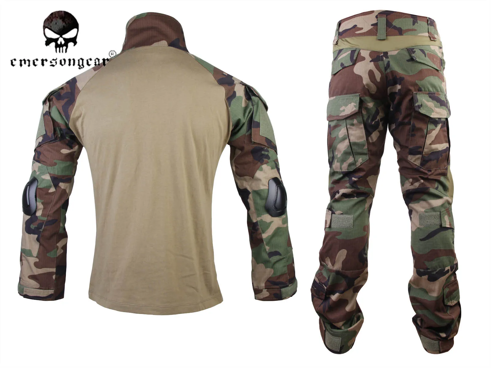 Emersongear Gen2 BDU Airsoft Combat Suit Tactical Shirts Pants with Elbow Knee Pads Hiking Hunting Uniform Set Clothes