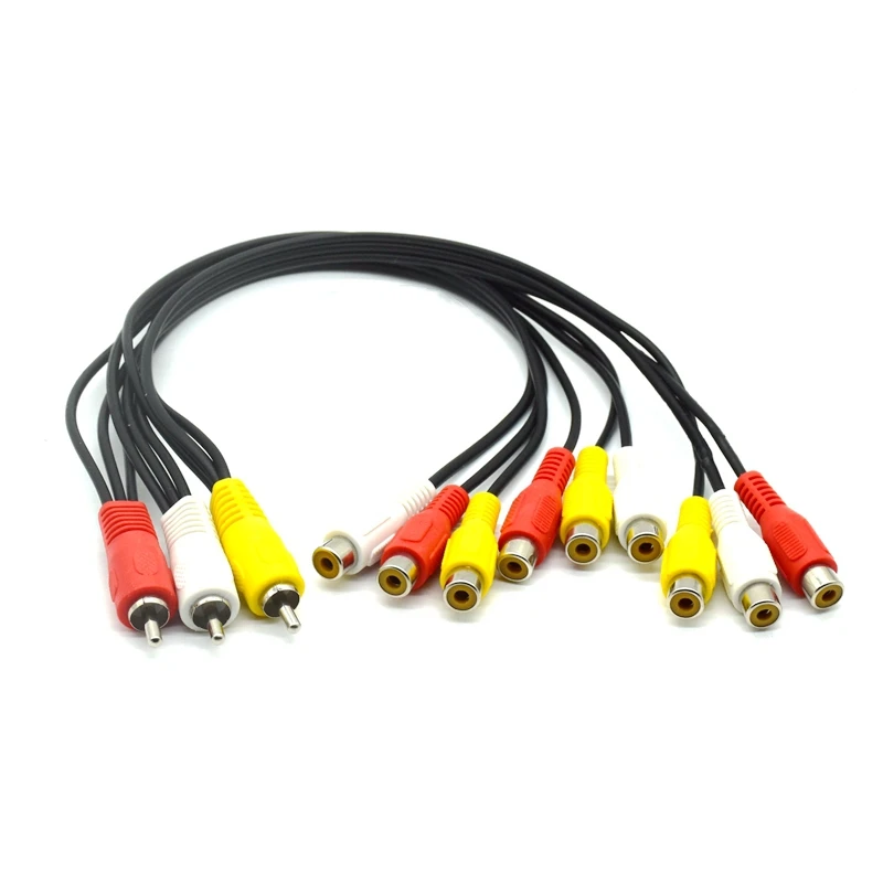 3RCA Audio Video Composite AV Cables 3 RCA Male to 6 RCA 9RCA Female Jack Splitter Adapter Cord for DVD Player TV Set-top Box