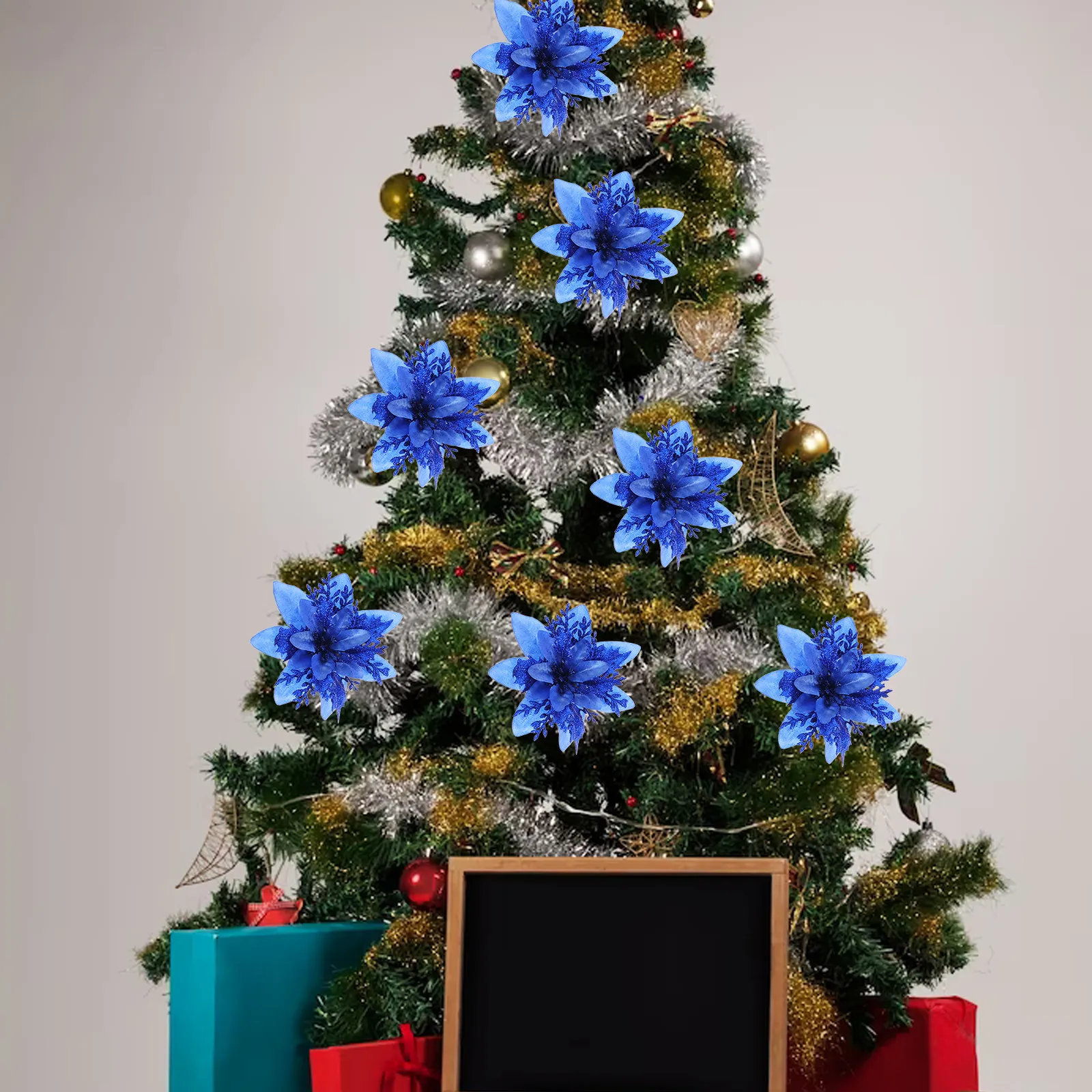 Christmas Wreath Fake - 12 Buah Bunga Buatan Berwarna Biru