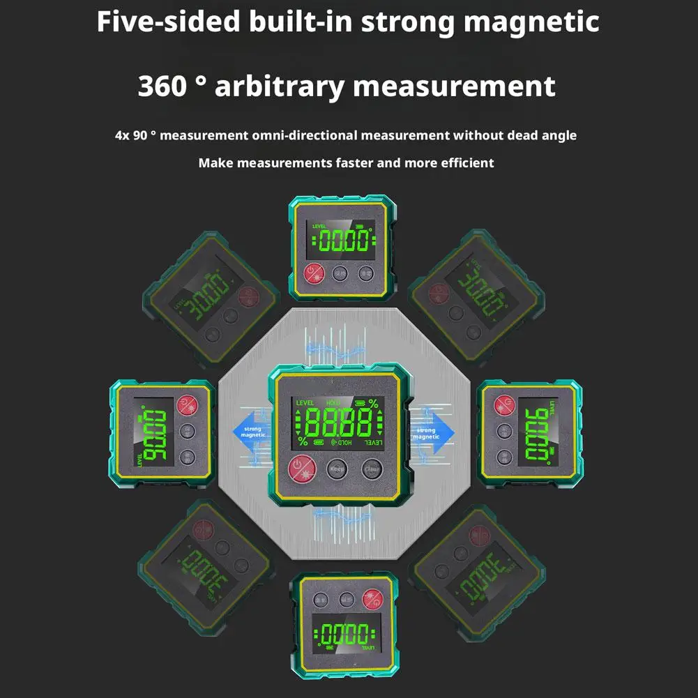 5-Sided Magnetic Electronic Inclinometer Digital Display Tilt Angle Gauge 360° LCD Electronic Protractor Mini Inclinometer