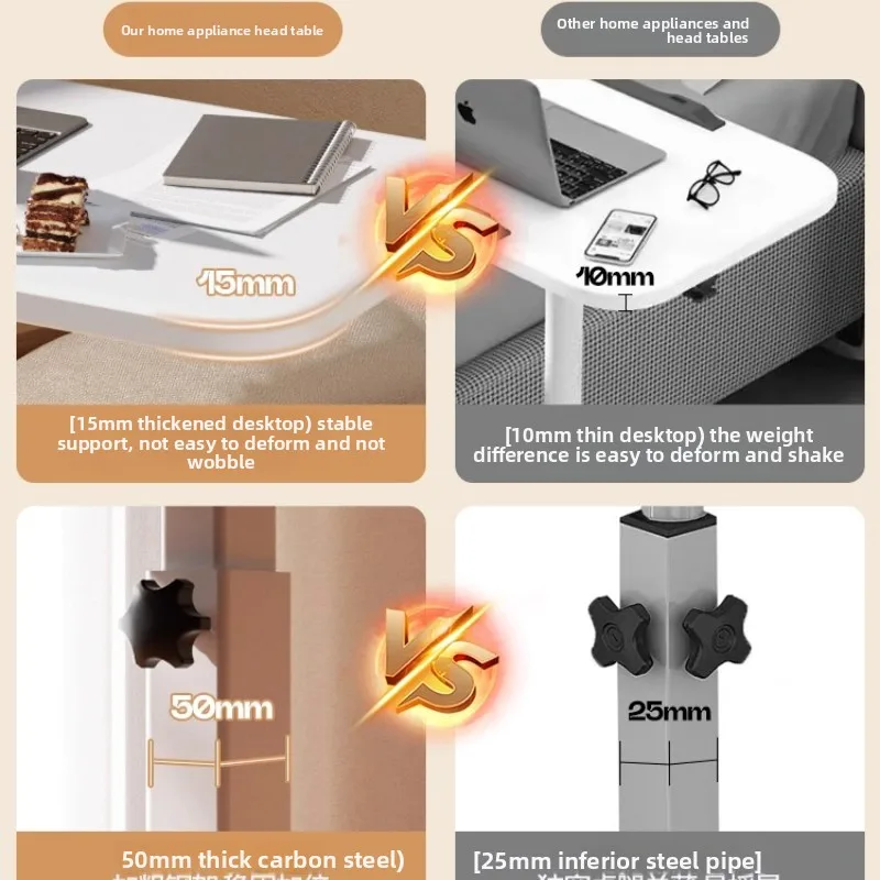 طاولة بجانب السرير متحركة، مكتب قابل للتعديل لارتفاع غرفة النوم، طاولة كسولة قابلة للطي، مكتب تخزين متعدد الأغراض، حامل جانبي