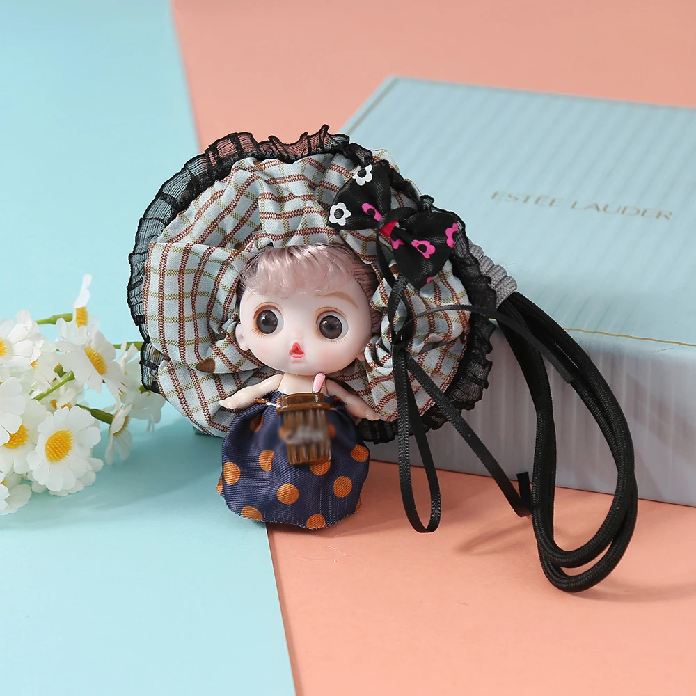 New Cute Doll Keychains Pastoral Colorful Plaid Bag Shape Mini Doll Keychain Girl Heart Doll Pendant Car Key Backpack Pendant