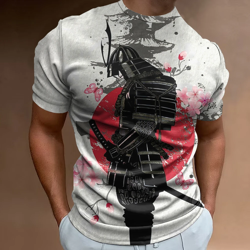 New 3d Japanese Samurai Print Men's T-Shirt Retro Casual Man Clothing Loose Oversized Tee Summer Short Sleeves For Men 2024 Tops