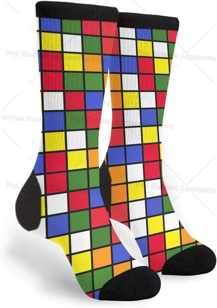 Colorful Cube Crew Socks Funny Novelty Socks Gifts  for Men Women Gift Novelty Crew Crazy Tube Socks