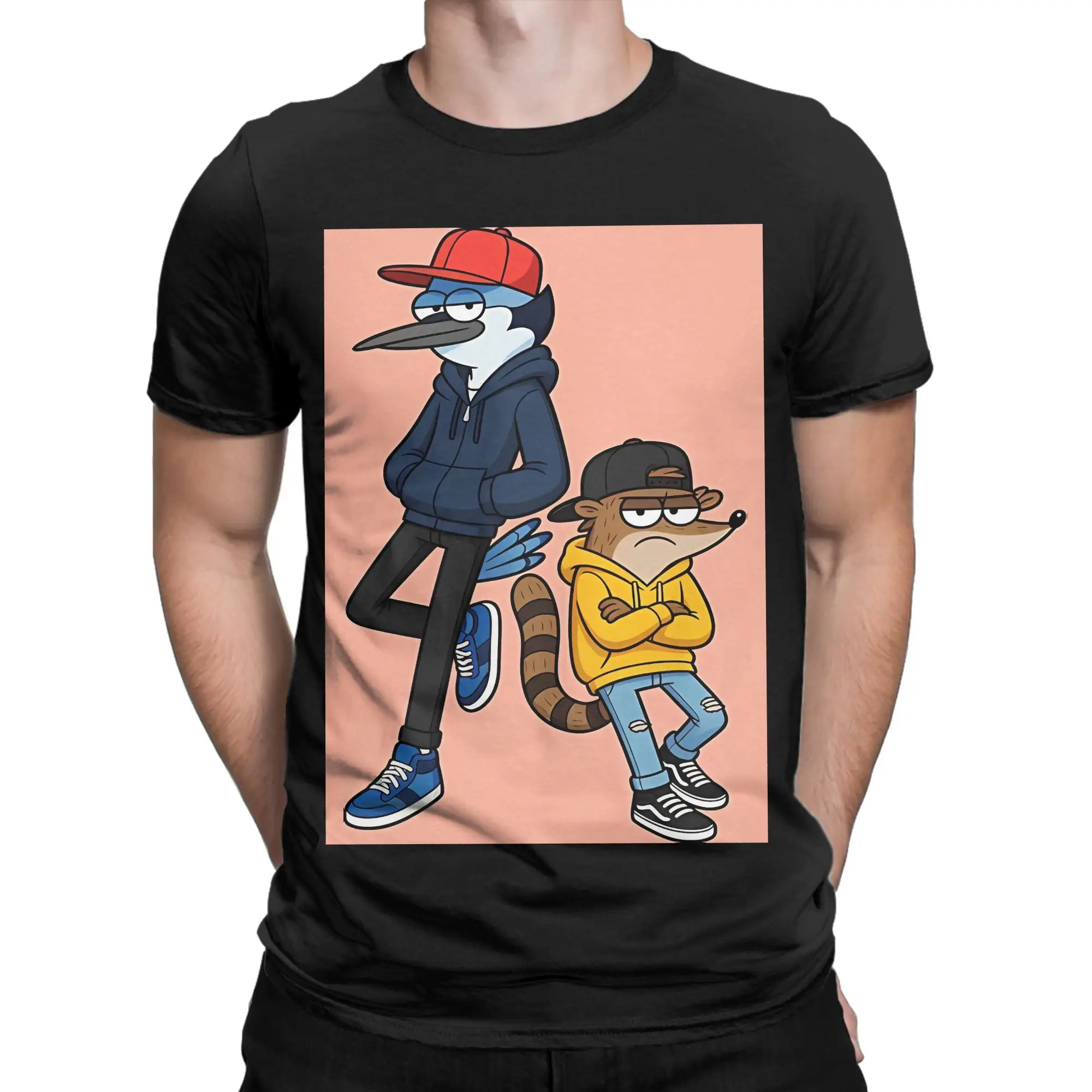 rRegular Show Mordecai And Rigby In Urban Style Clothing Funny 100% Cotton T-Shirt rRegular Show Tops Tees For Men