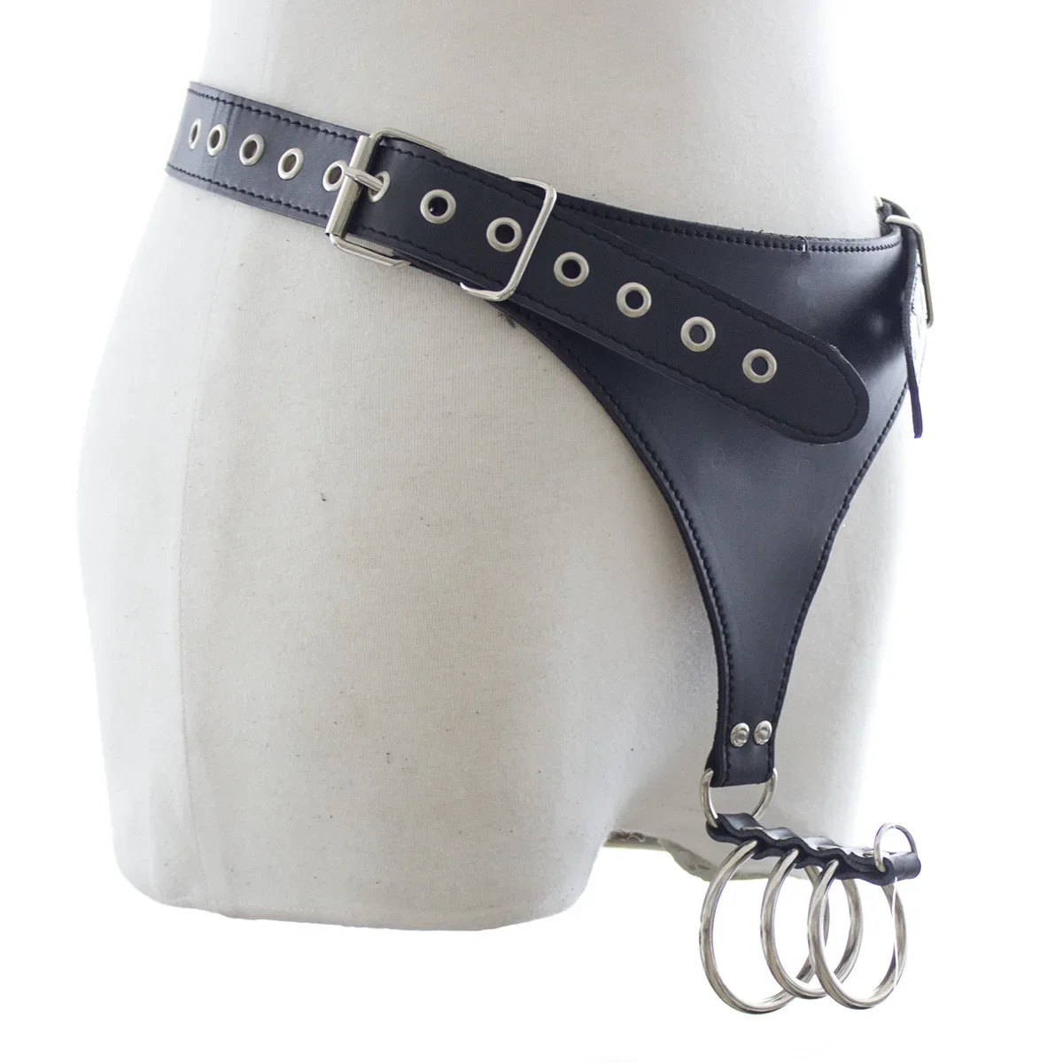 Ropa fetiche Bondage para hombres, lencería Sexy, disfraces eróticos, bragas ajustables de cuero PU negro, ropa interior con anillo para el pene