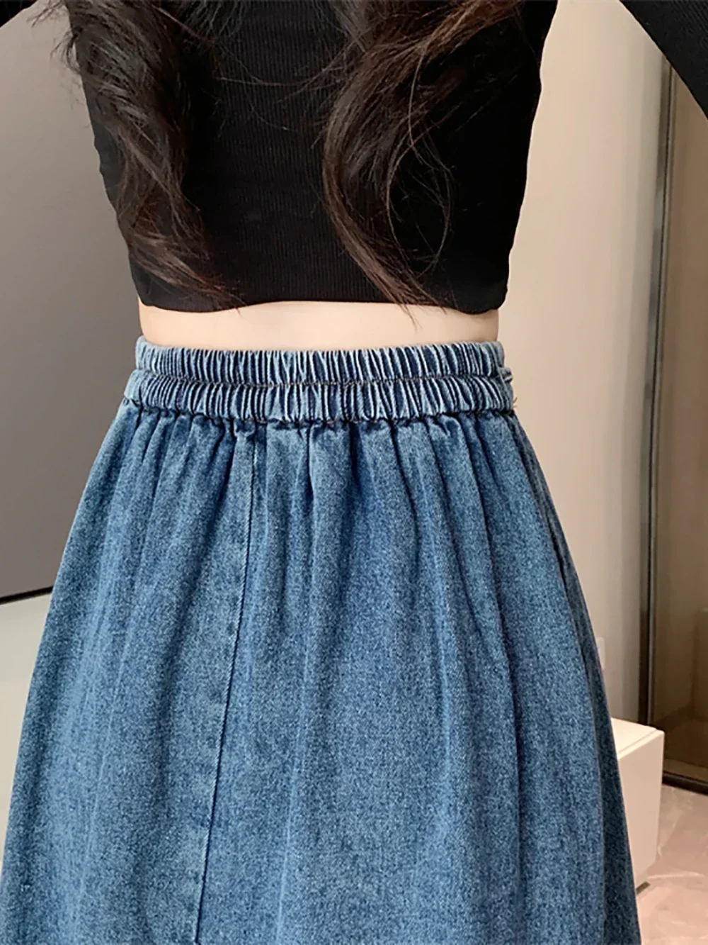 

Fashion Women's Denim Skirt 2024 Summer New Single-Breasted High-Waist Slim A-line Long Skirts Female Elastic Waist Lac-up Skirt