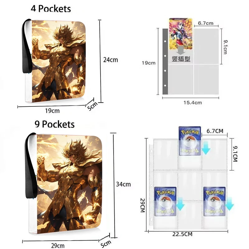 Raccoglitore per carte Saint Seiya Porta carte collezionabili a 9 tasche Raccoglitore per carte anime con 50 pagine interne Porta cerniera Fino a 900 carte regali