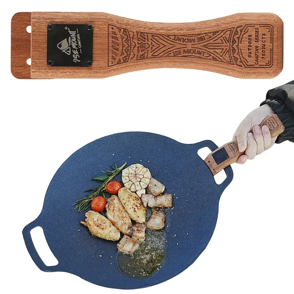 Outdoor-Grillpfanne aus Naturholz mit abnehmbarem, hitzebeständigem Anti-Verbrühungs-Griff, BBQ-Plattenklammer, tragbares Camping-Kochwerkzeug – Detail 7
