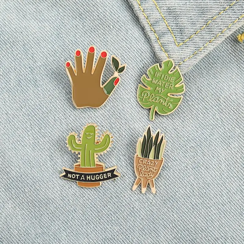 Plant Idea Enamel Pin Custom Sansevieria Monstera Cactus Hug Brooches Shirt Lapel Bag Badge Jewelry Gift for Kids Friends