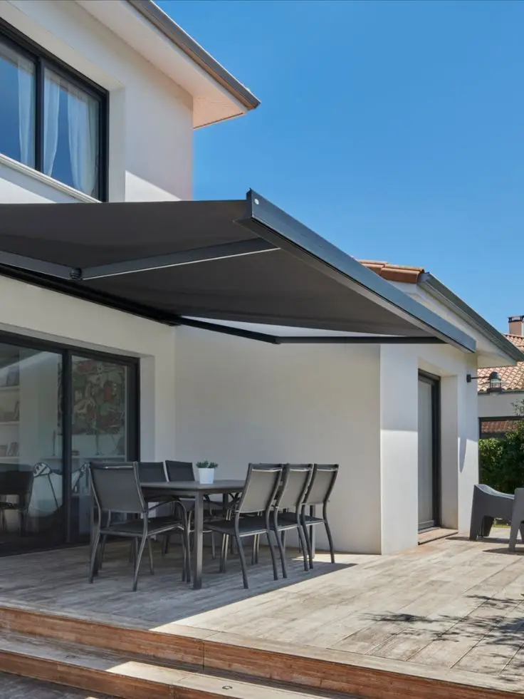 Toldo retráctil de lujo moderno, toldo de brazo plegable motorizado montado en la pared para Patio, toldo eléctrico de casete completo para edificio de jardín