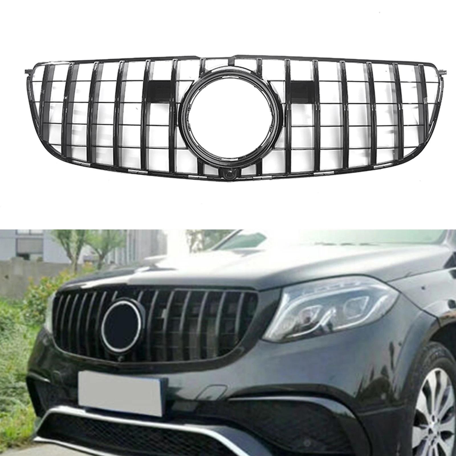 

Front Grill Grille For Mercedes-Benz GLS-Class X166 2016-2018 GLS450 GLS350d GT R Style Black/Silver Upper Bumper Hood Mesh Grid