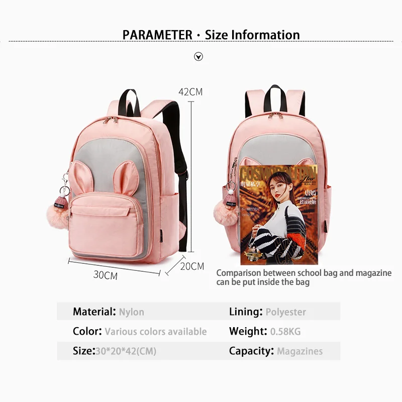 Alice in Wonderland Children School Bags for Girls Boy Backpacks Kindergarten Cartoon Toddle Kids Book Bag Teenager Rabbit Ears