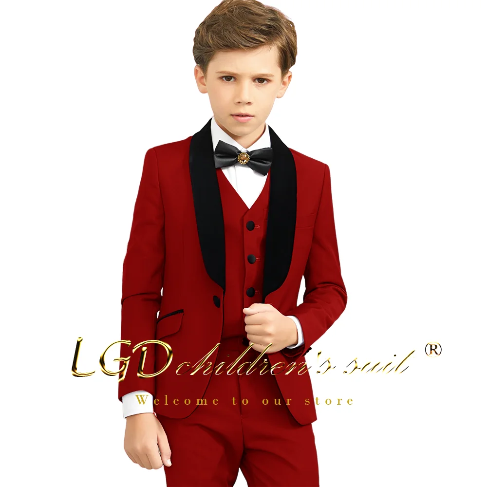 Children's 3-piece shawl collar suit, suitable for boys aged 3 to 16 years old, customized wedding formal event suit