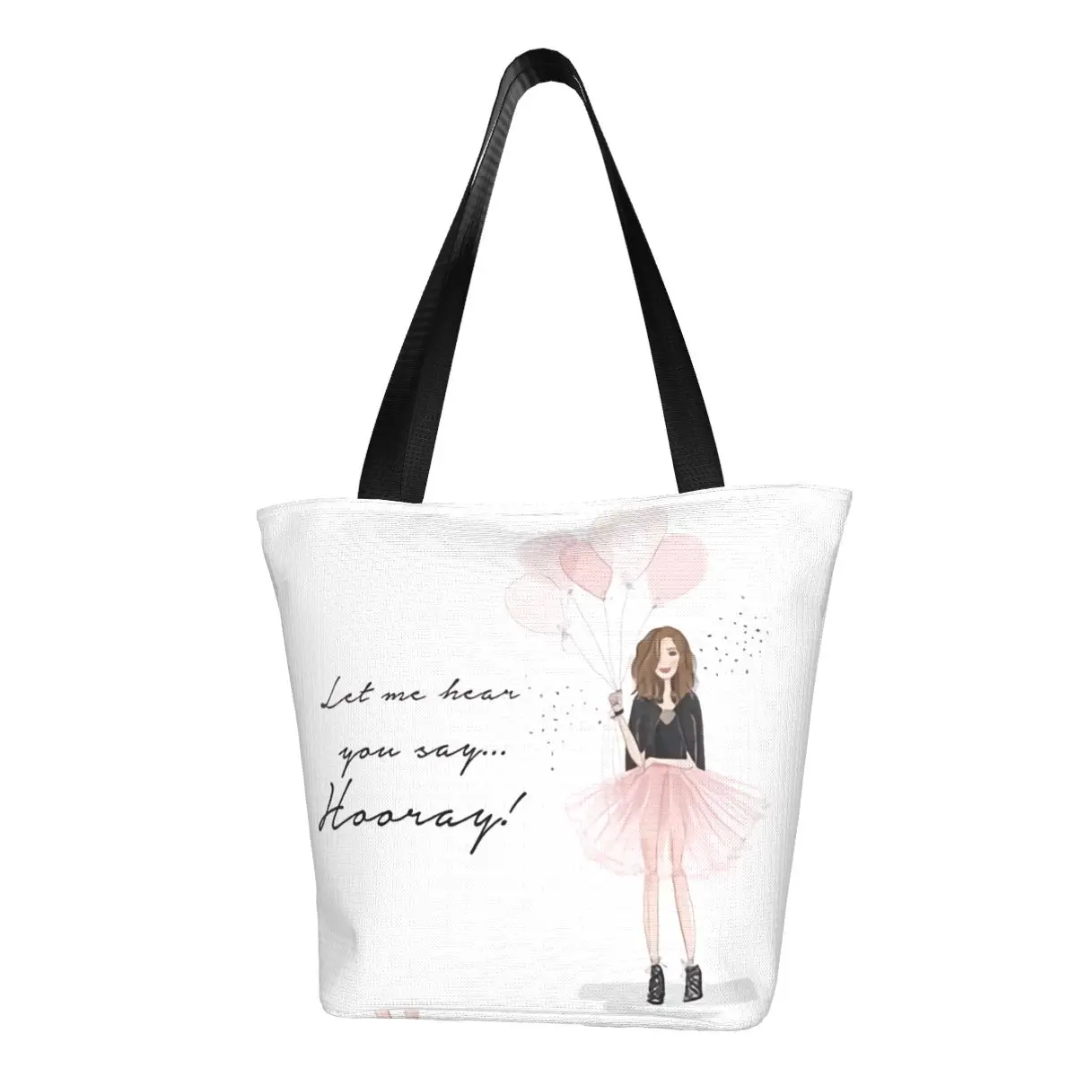 Fashion Print Cartoon Style Ballet Dancer Shopping Tote Bag Portable Canvas Shopper Shoulder Ballerina Handbag