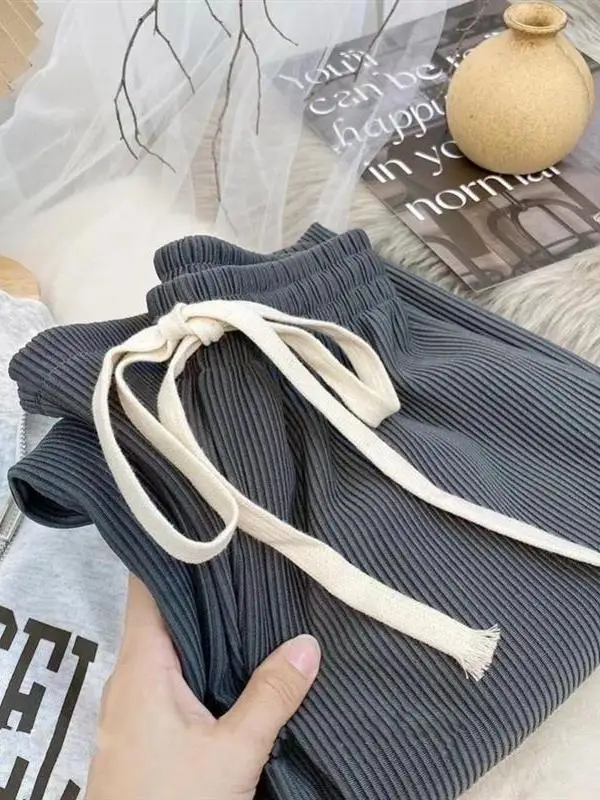 

Брюки женские прямые с высокой талией из ледяного шелка, широкие штанины, из ПВХ-материала, повседневные, модные