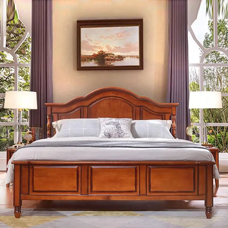 American Style Classic Simple High Box Full Solid Wood Bed 1.8m Double Master Bedroom Apartment Furniture Mahogany Wedding Bed