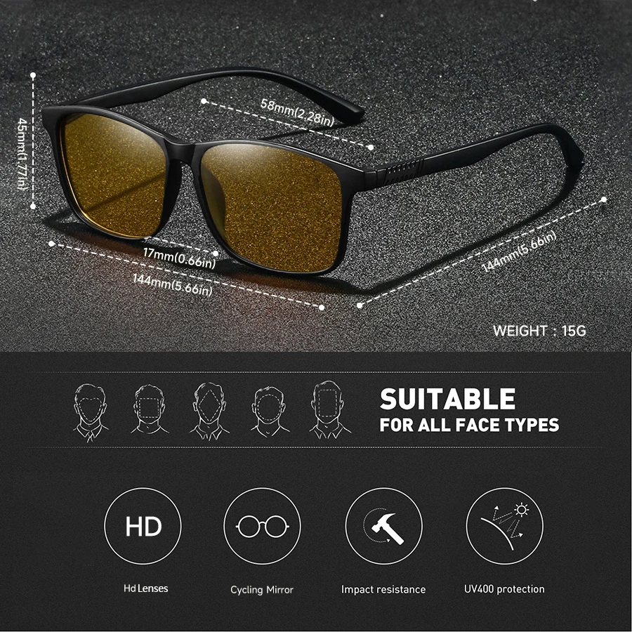 Fashion Vintage Square UV400 Unisex Night Vision Glasses Reduce Visual Fatigue Lenses Anti reflective Outdoor safety Goggles