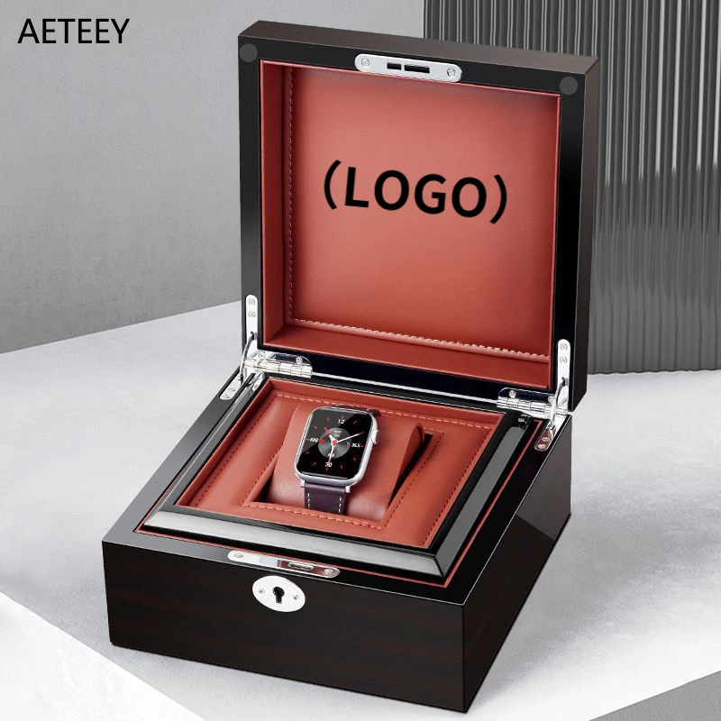 Free Customized Logo on Inside of Flip Watch Box Display Case Luxury Gift High Grade Wood Baking Varnish Display Box Shadowboxes