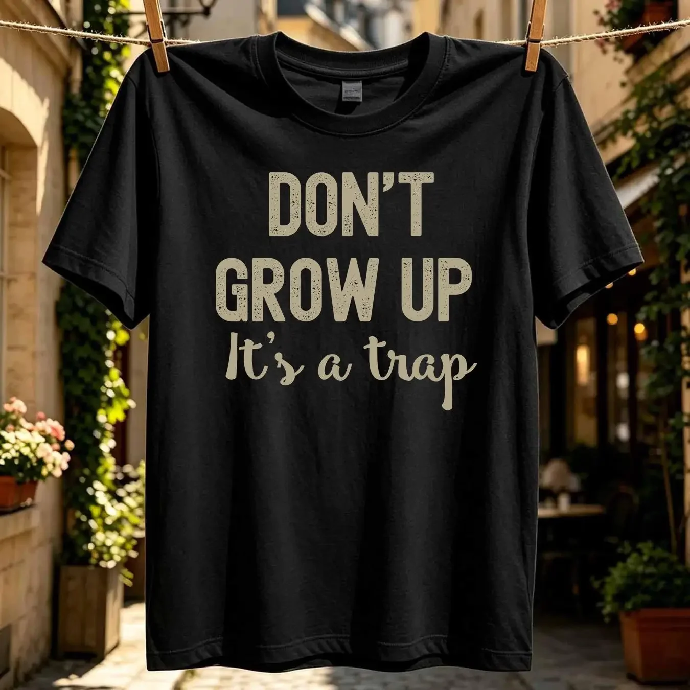 washed T Shirt Funny Novelty Mens tee Dont Grow Up Its A Trap Medium vintage Washed Breathable homme Slightly