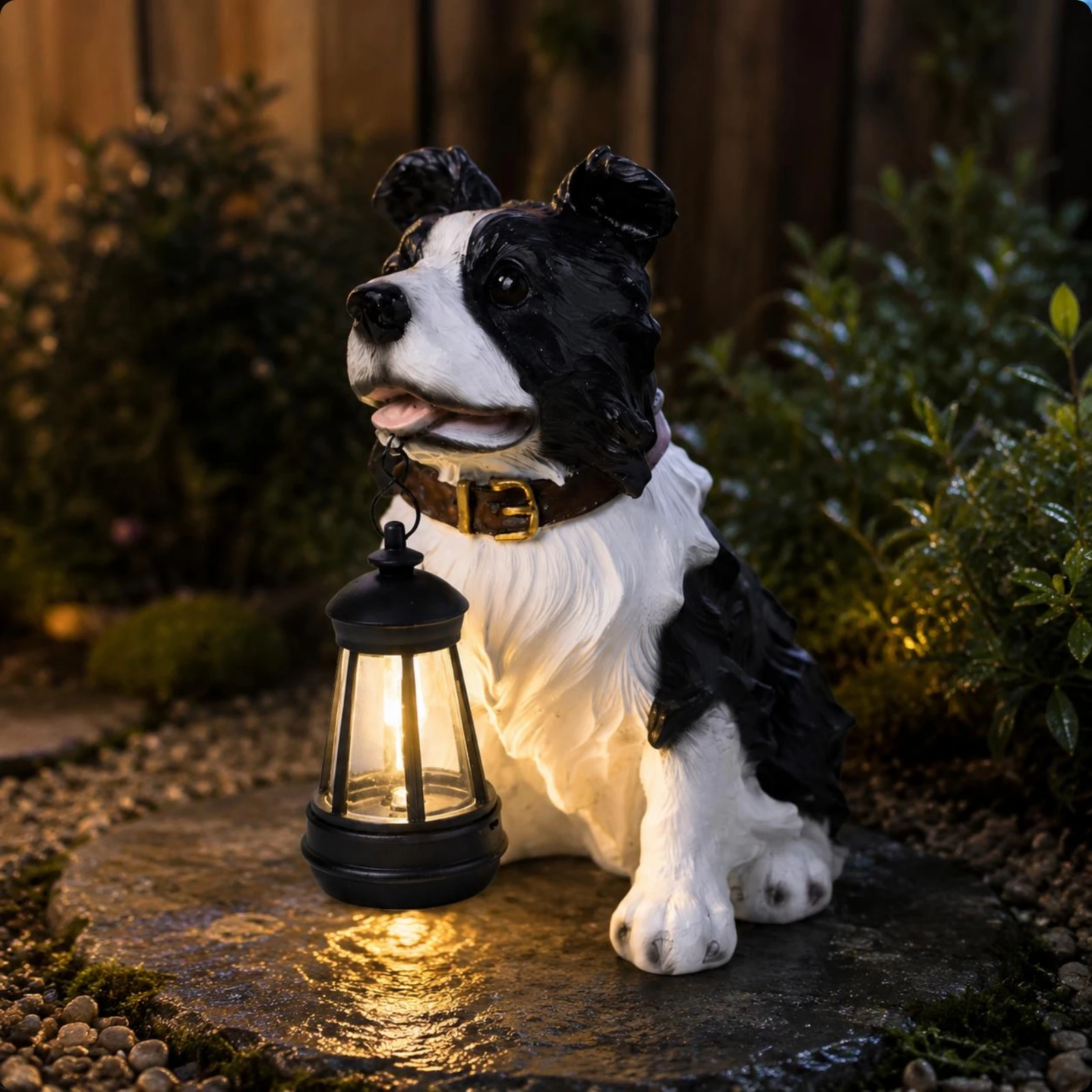 Hanging Lantern Dog Statue Painted Finish Dog Lantern Sculpture Resin Pet Figurine Courtyard Outdoor Decoration Waterproof