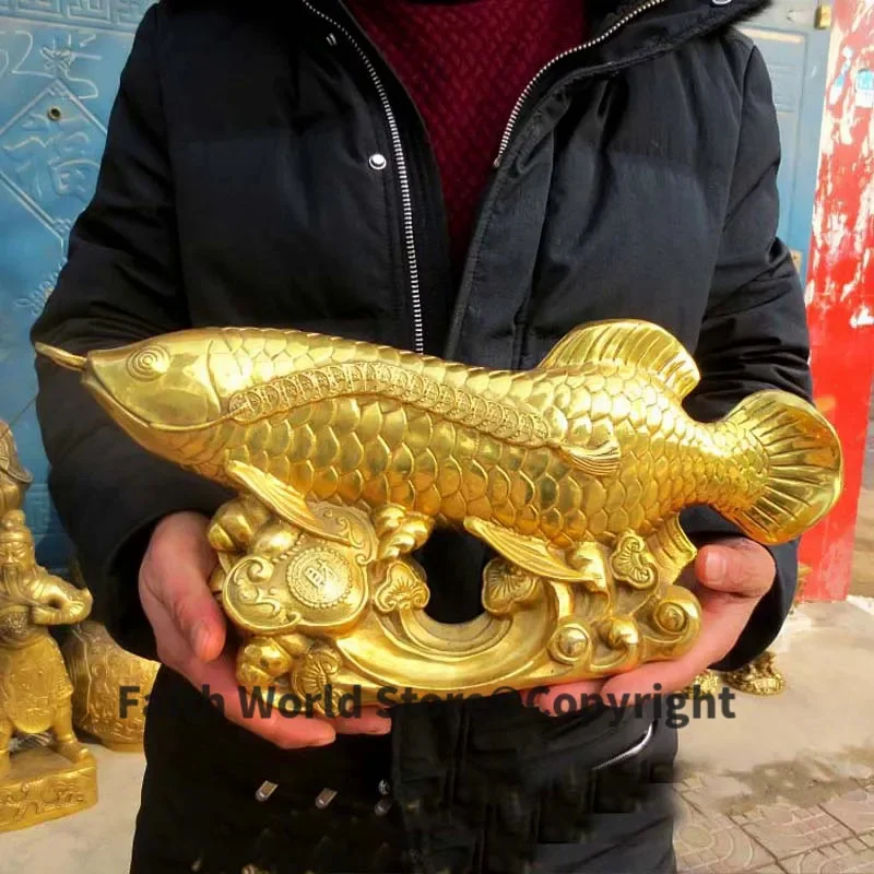 large Asia Home Company SHOP BAR Club decorative art ZHAO CAI Good luck fortune golden dragon fishes Arowana brass Sculpture