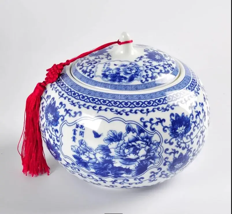 

Large Ceramic Jar Tea Caddy Sugar Bowl Can Spherical Home Decorative Ornaments Storage Container Box