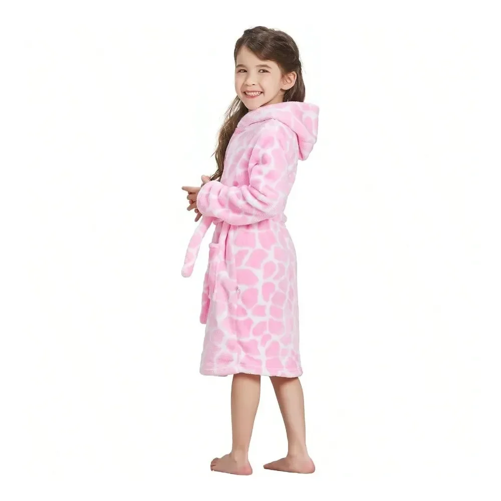

Boys Girls Robe Hooded Bathrobe Toddler Robes Soft Coral Fleece Pajamas Unisex Dressing Gown For