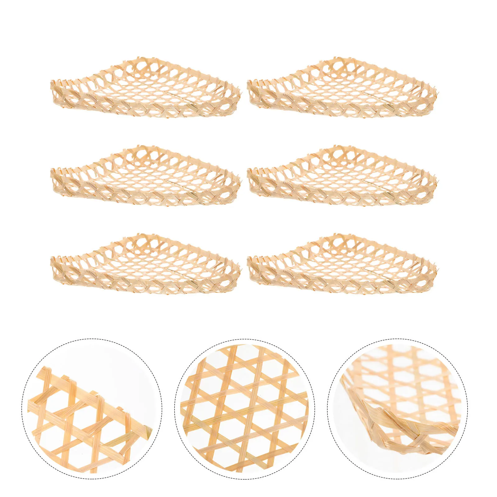 

6Pcs Bamboo Woven Basket Multipurpose Storage Basket Bread Fruit Snack Holder Kitchen Home Use Hand Woven Baskets