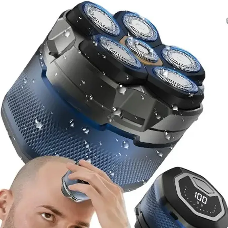 

6-head bald waterproof hair trimmer, men's rotating shaver, magnetic USB charging, portable home facial shaving tool