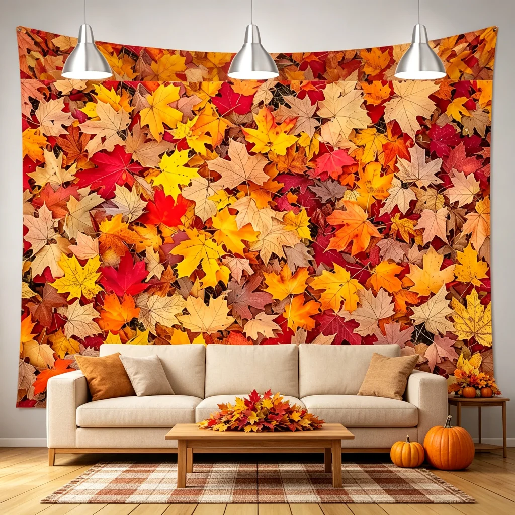 1PC Fall Colorful Fall Maple Leaves Print Backdrop Banner, Bedroom Photo Background, Polyester, Party Decoration, Home Decor