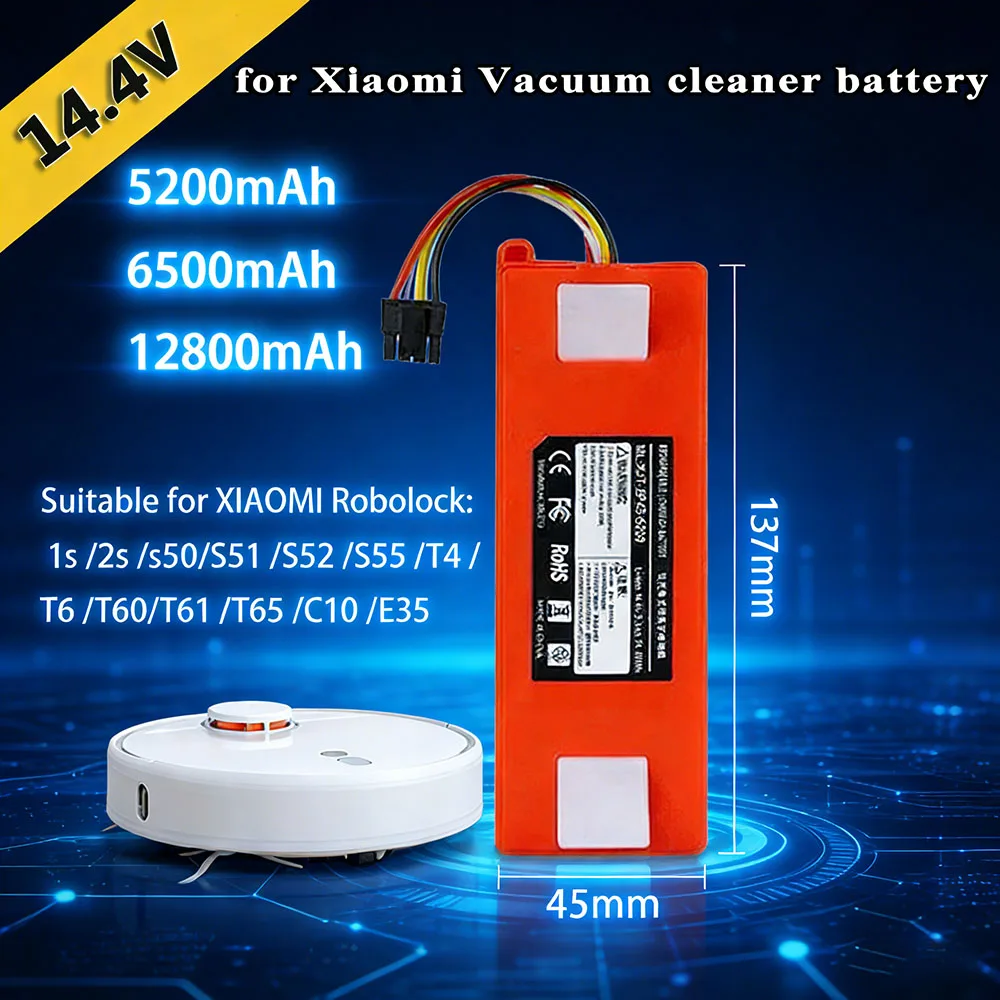 💎For XIAOMI 1S 1ST Roborock SDJQR01RR Sweeping Mopping Robot Vacuum Cleaner BRR-4S2P-5200D 5200mAh 12800mAh Replacement Battery