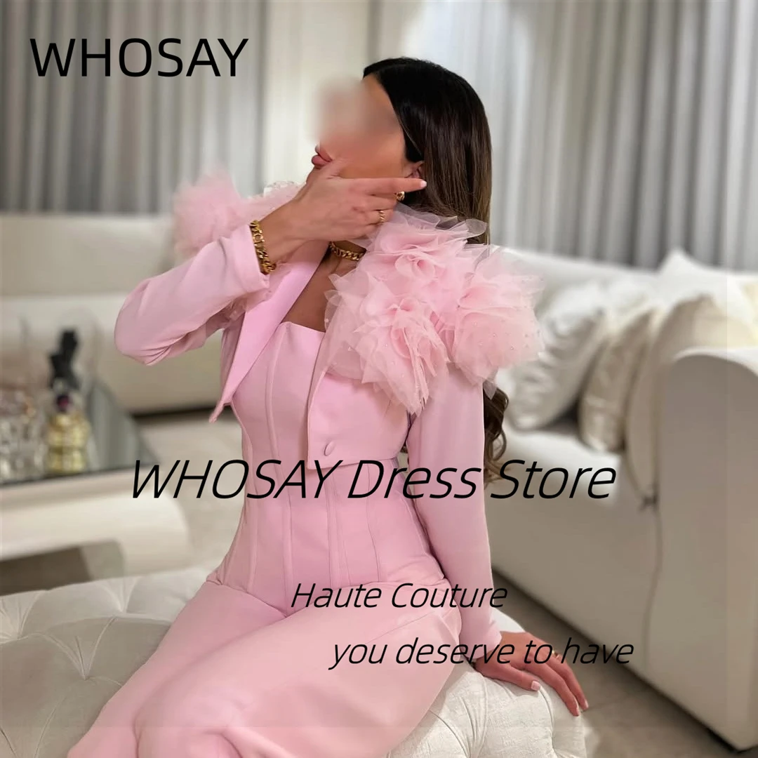 WHOSAY 3 pièces robes de bal sans bretelles fleurs manches longues vestes robe de soirée pantalon costumes fête de mariage tenue de femme personnalisé