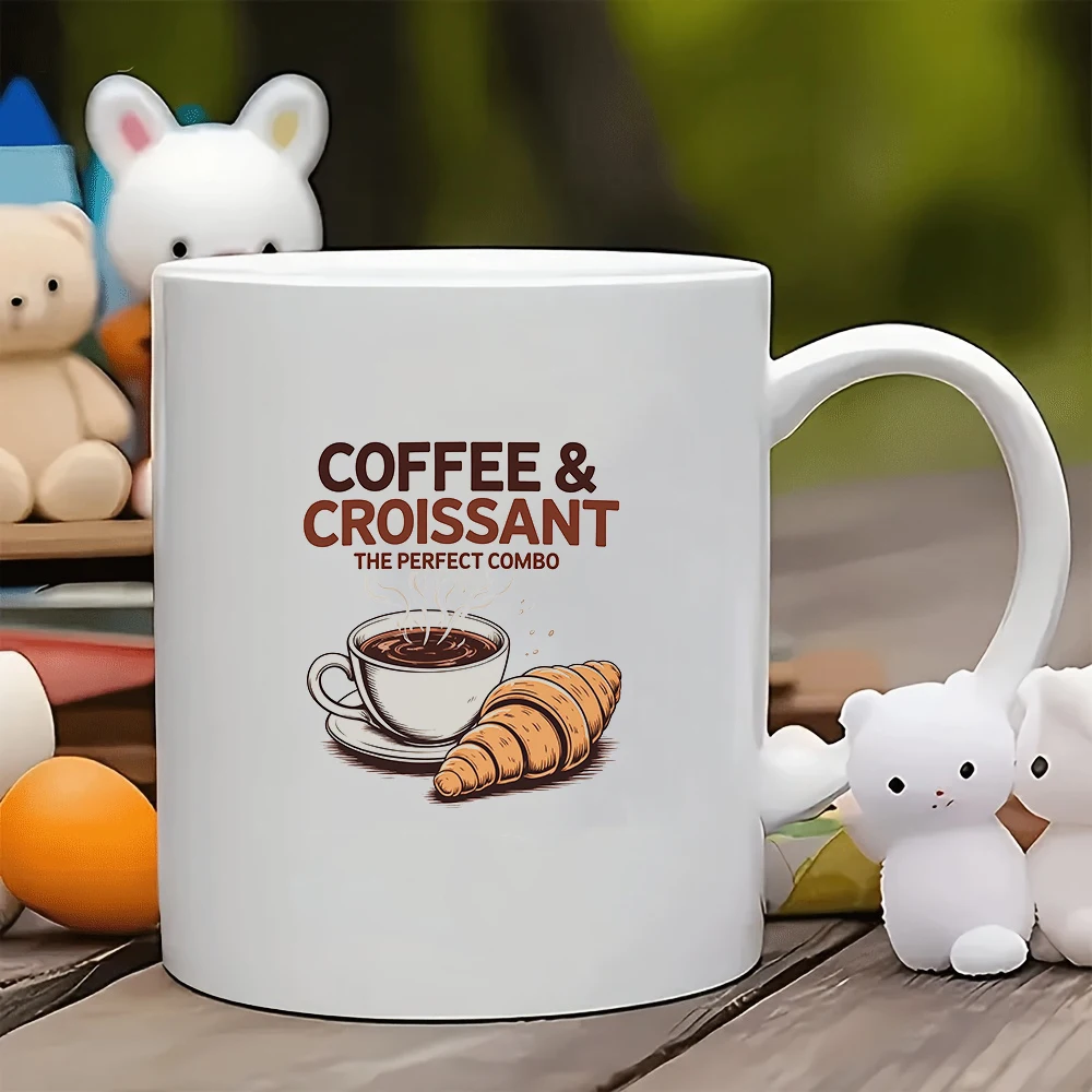 Tazza da caffè e croissant dipinta a mano da 11 once Tazza da colazione essenziale di Natale, regalo perfetto per la famiglia e l'ufficio