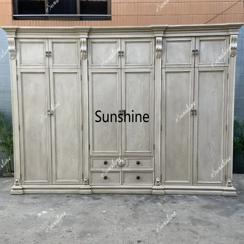 YAmerican light luxury, solid wood, carved, customized large wardrobe, simple and modern