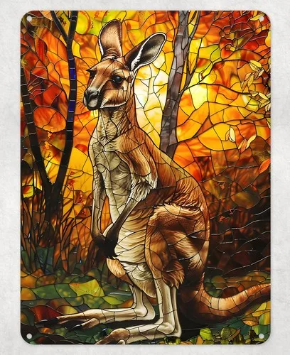 Kangaroo Stained Glass Metal Poster Wall Tin Sign Man Cave Shed Home Plaque --Tin Sign