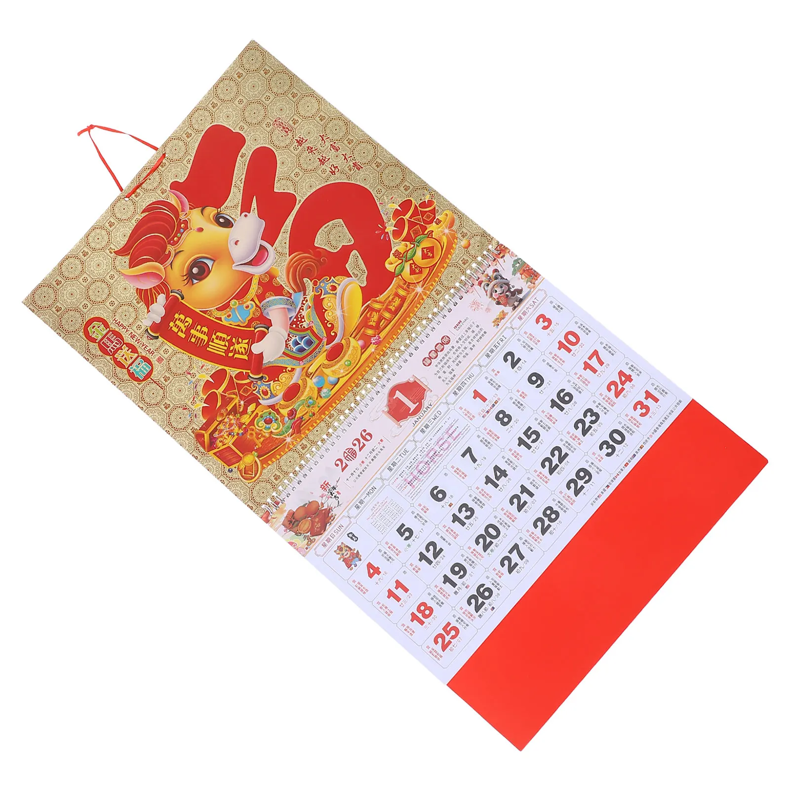 Calendario de pared del Año del Caballo 2024, producto temático de Año Nuevo Chino, planificador anual de papel decorativo rojo, rasgado diario para el hogar