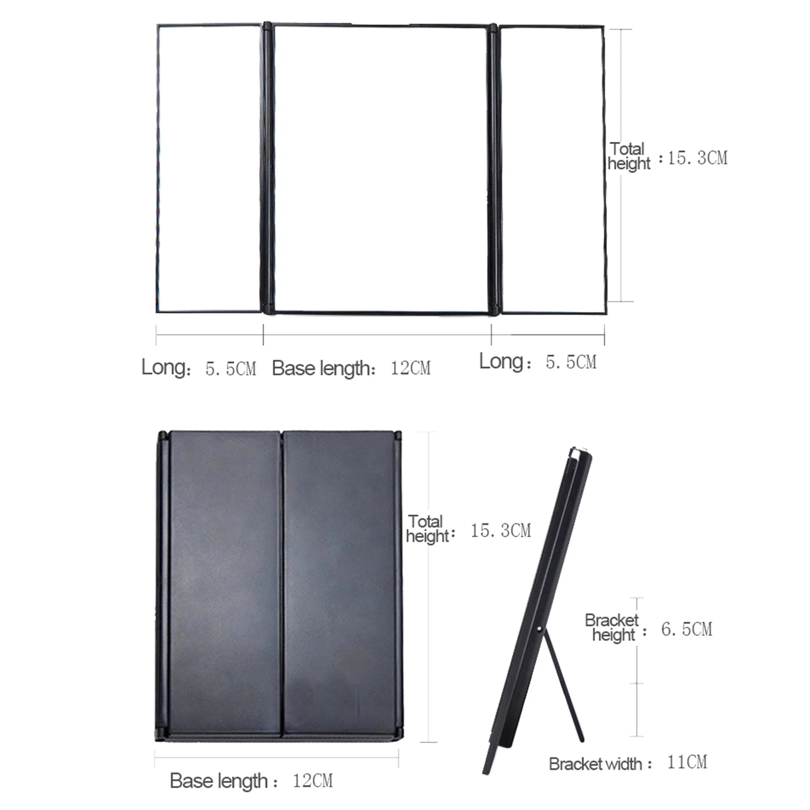 Espelho de maquiagem de bolso com bandeja de luz LED Triple Fold, Penteadeira de banheiro, Iluminação Cosméticos, Vanity Light, Espelhos de maquiagem