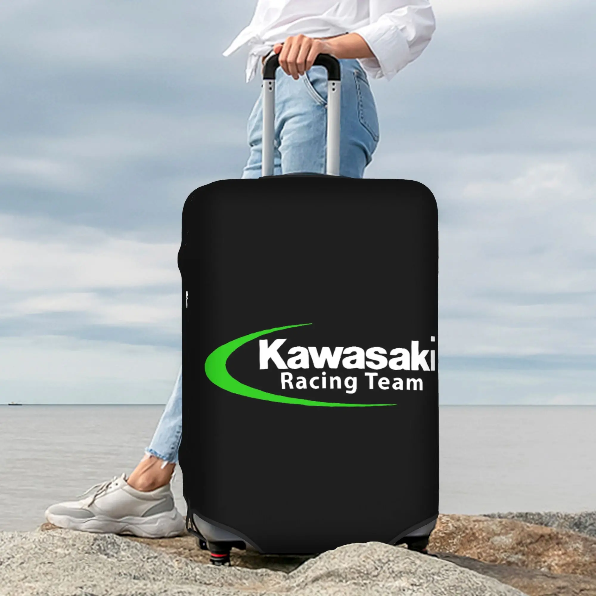 Custom Funny Sport Racing Motorcycle Kawasaki Luggage Cover Protector Dust Proof  Travel Suitcase Covers